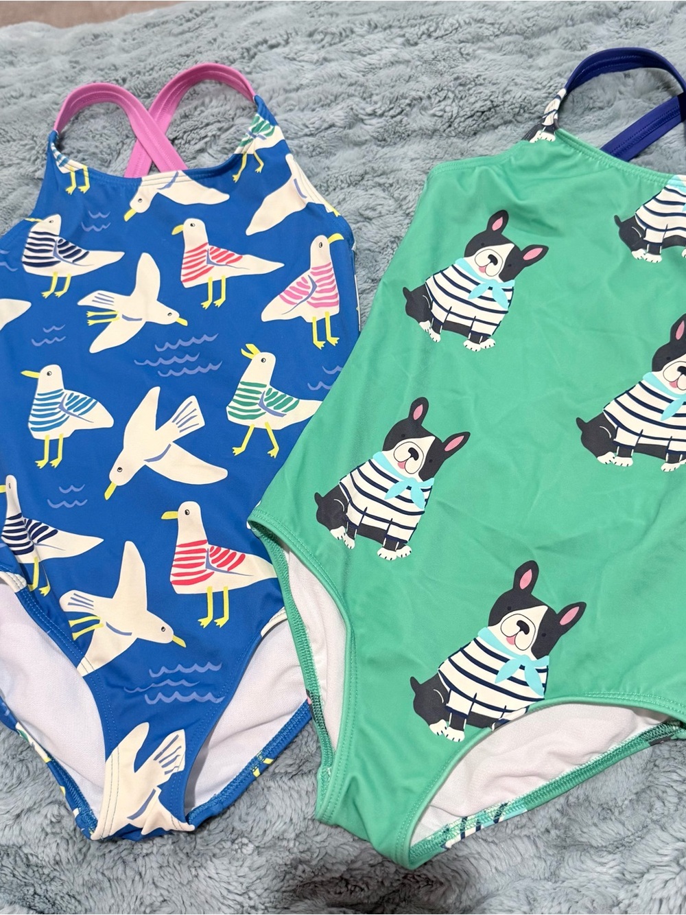 Bundle Mini Boden Girls Swimsuits - Blue Seagulls & Green Dog Prints Size 6